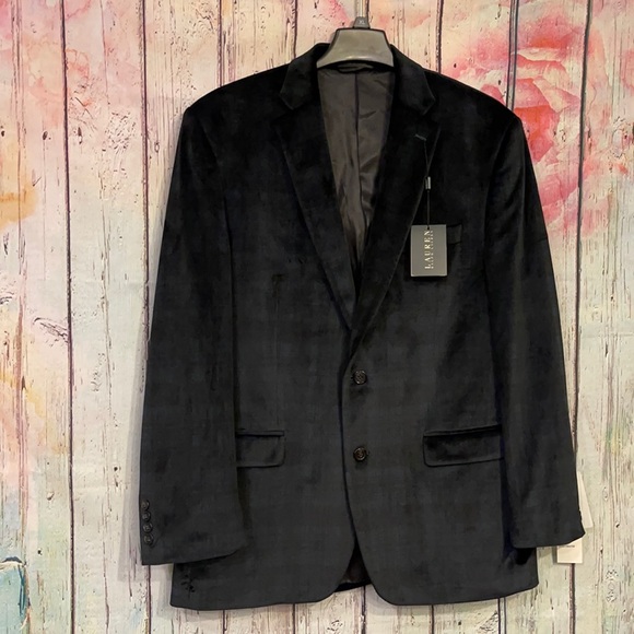 Lauren Ralph Lauren navy plaid velvet blazer NWT Sz 42 mens